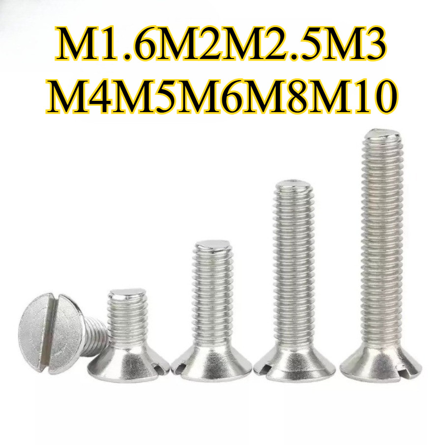 GB68 304 สแตนเลส one-word slot consunk หัวสกรู slotted แบนหัวสกรู M1.6M2M2.5M3M4M5M6M8M10YH-MB