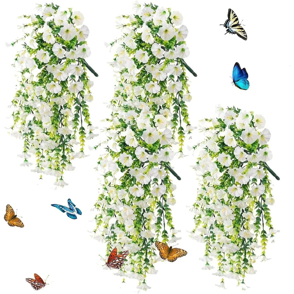 แขวนประดิษฐ์ Morning Glory Vine, Faux Silk Morning Glory Vines, สําหรับ Home Planter ด้านหน้า Doorpo