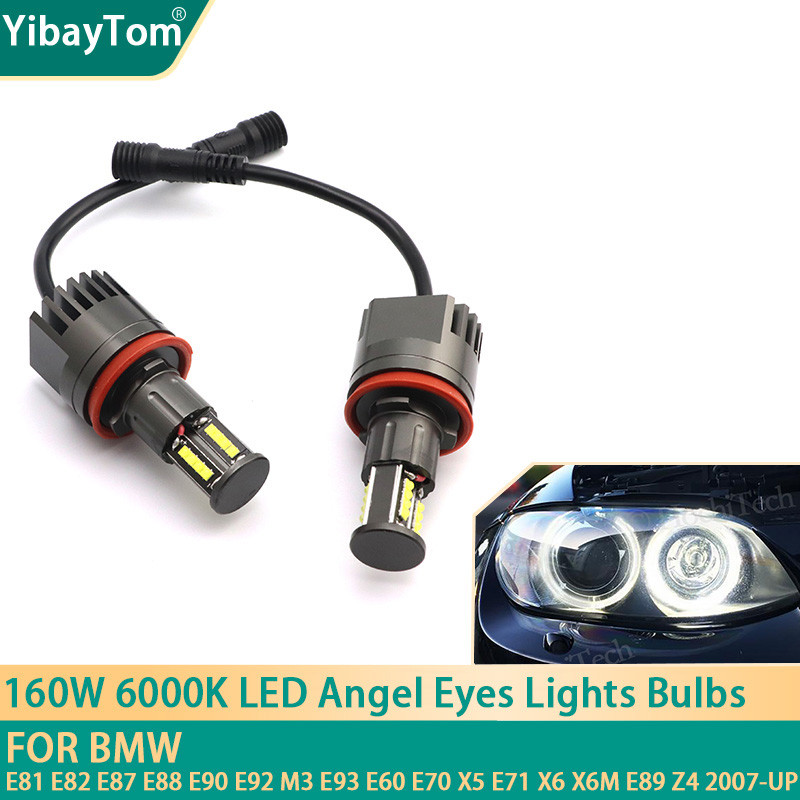 2pcs 160W 6000K LED Angel Eyes Marker หลอดไฟสําหรับ BMW E81 E82 E87 E88 E90 E92 M3 E93 E60 E70 X5 E7