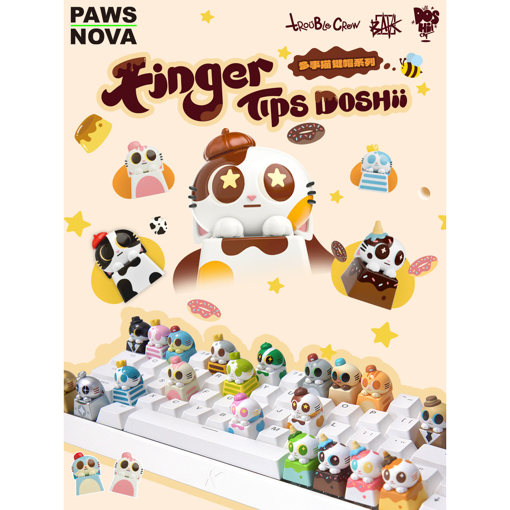PAWSNOVA Doshii Cat Keycap Blind Box, Anime Cartoon Keycap Replacement