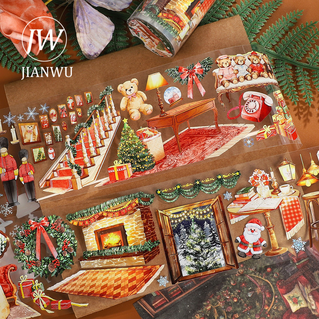 JIANWU 70 มม.* 5 M Vintage Christmas Cabin ของขวัญตกแต่งภูมิทัศน์วัสดุ Collage สมุดภาพ PET เทป Creative DIY Journal เครื่องเขียน