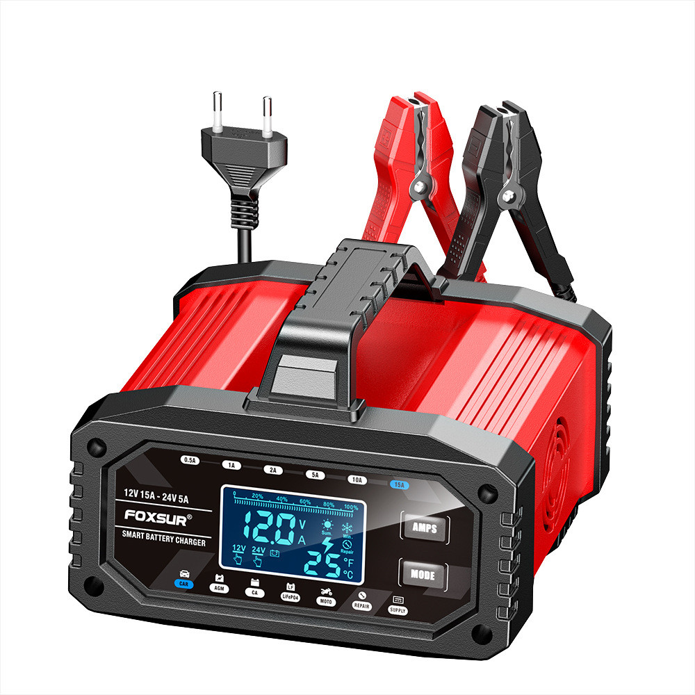 ของแท้ Foxsur 12v -24v -200ah เครื่องชาร์จแบตเตอรี่ - ปิดเครื่องอัตโนมัติ ชาร์จเร็ว การกู้คืนแบตเตอร