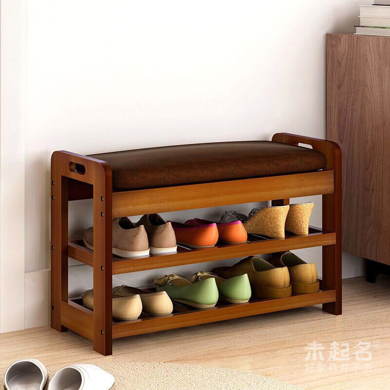 Yishang Muqing ไม้เนื้อแข็งประกอบรองเท้ามัลติฟังก์ชั่นเปลี่ยนสตูลประตูตู้รองเท้า Entrance สามารถนั่ง