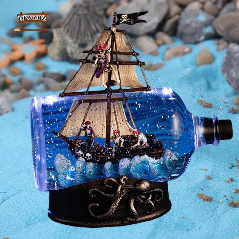[dkvrz] Caribbean Pirate Model Ship in A Bottle Table Top Nautical for Indoor Office