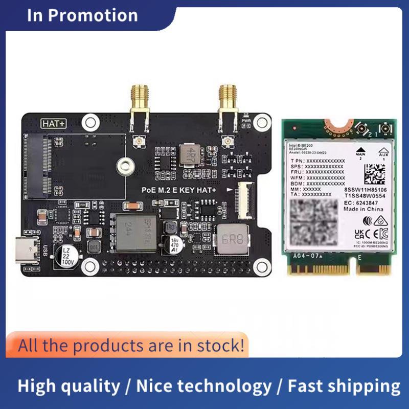 สําหรับ 5 PCIe ถึง M.2 E KEY พร้อม PoE HAT + บอร์ดขยาย BE200 การ์ดเครือข่ายไร้สาย Tri-Band สําหรับ R