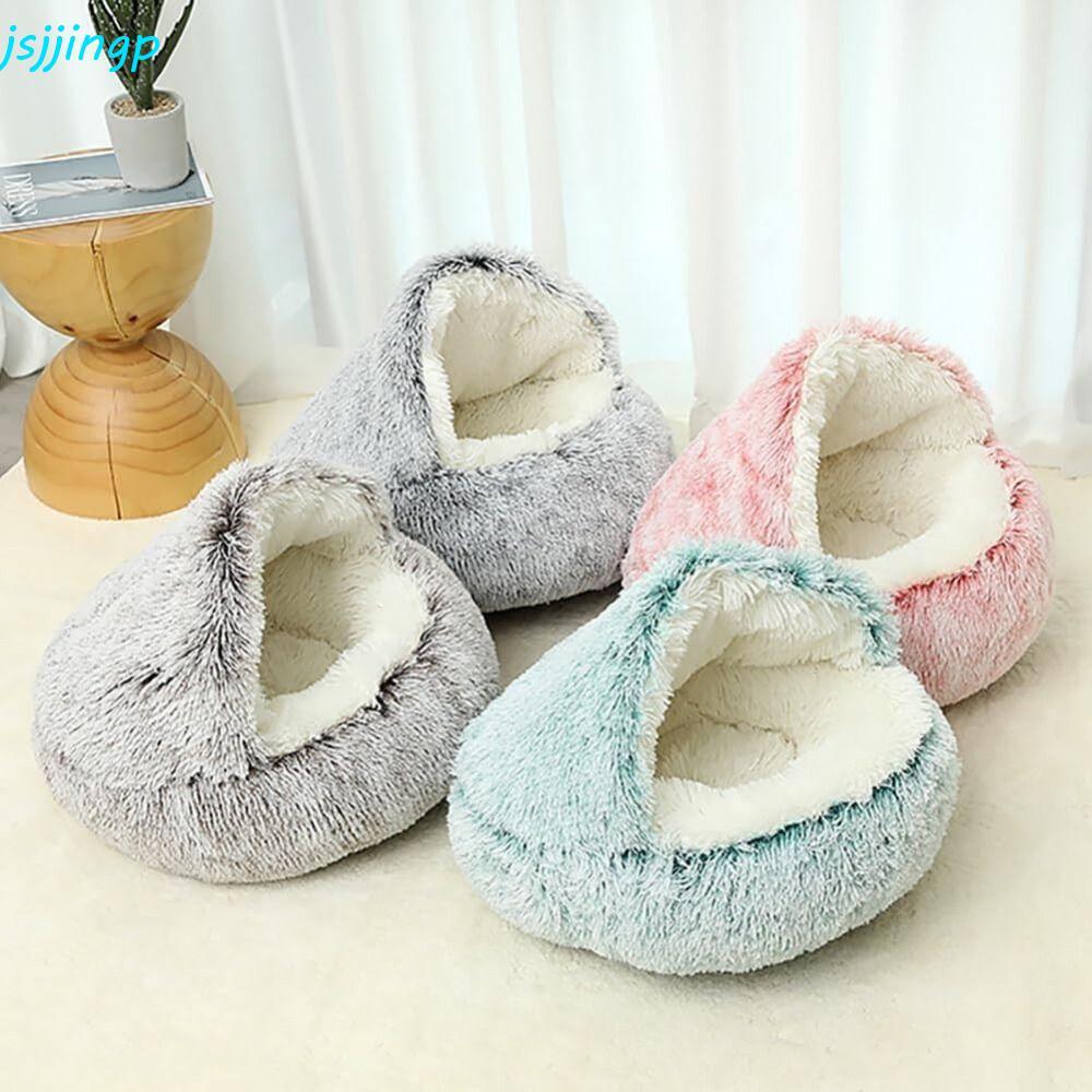 JSJJINGP Cat Bed Cave, Fluffy Self Warming Puppy Bed, Cozy|ล้างทําความสะอาดได้พร้อมฝาปิดรังแมวทรงกลม