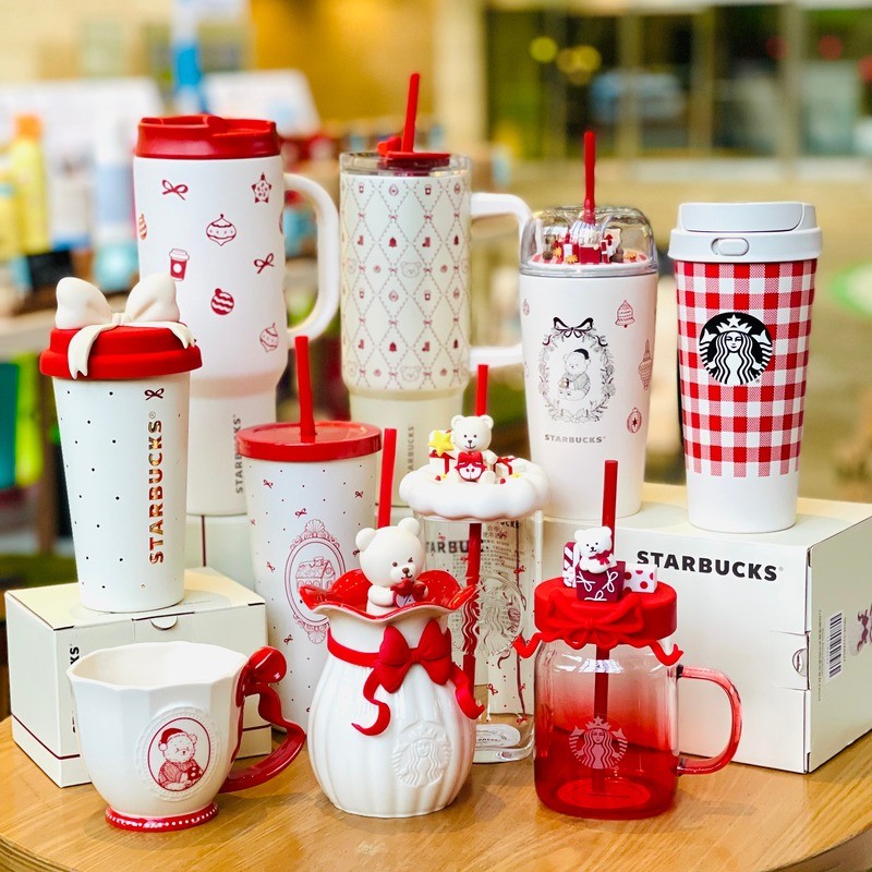 Starbucks 2025 Christmas Collectible Blog Series Bear Ribbon Glass แก้วน้ําสแตนเลส ของขวัญ - รูปที่ 2