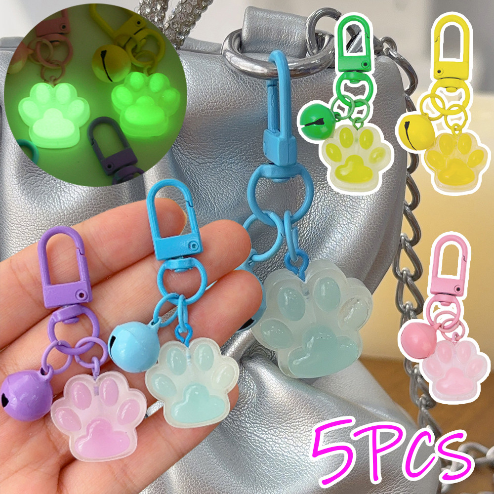 จี้พลาสติก/เรซิ่นคุณภาพสูง-พวงกุญแจการ์ตูนอุ้งเท้าแมวน่ารักเรืองแสง-อุปกรณ์ตกแต่งกุญแจรถกระเป๋าเป้สะพายหลัง