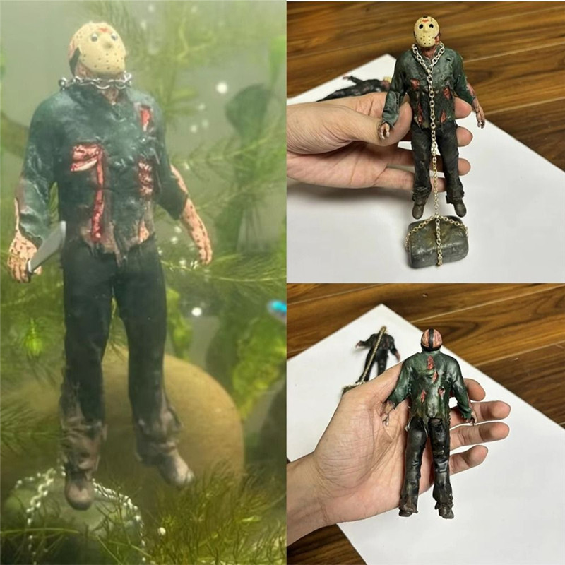 Ason Is Alive เรซิ่น Jason Voorhees ตุ๊กตาใต้น้ํา Aquarium ตกแต่งการ์ตูน Mini Themen ตัวอักษร Fish Tank รูปปั้นสําหรับแฟนและ Childern Home Desktop ตกแต่งของขวัญ