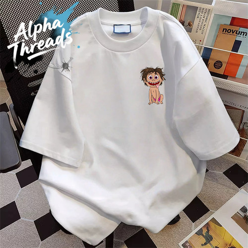 (จัดส่งตลอด 24 ชั่วโมง)Alpha Threads ผ้าคอเชื้อ 100% เสื้อที - เซ็นชายตัวละครการ์ตูน