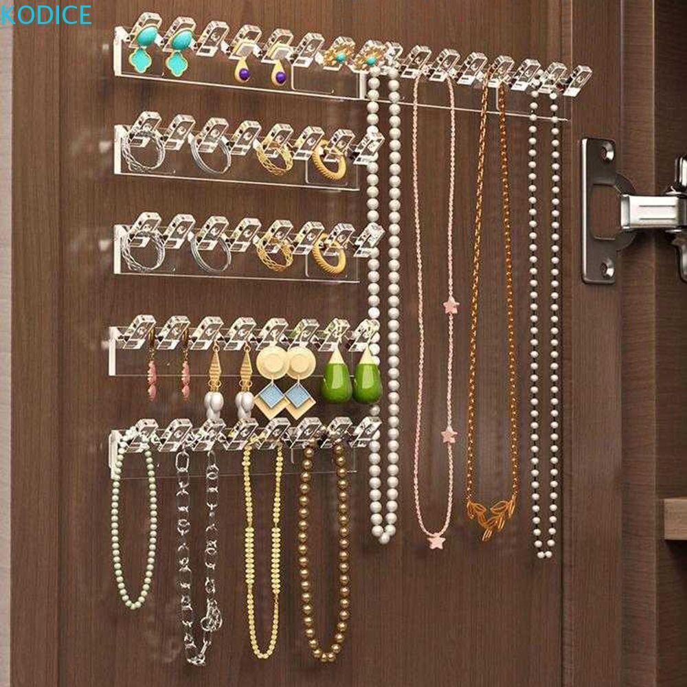 KODICE 9 ชิ้นชั้นเก็บเครื่องประดับ,โปร่งใส 8 ตะขอผู้ถือสร้อยคอ,Multi-Functional Non Perforated ติดผนังต่างหูสร้อยคอสําหรับกําไล,สร้อยข้อมือและแหวน