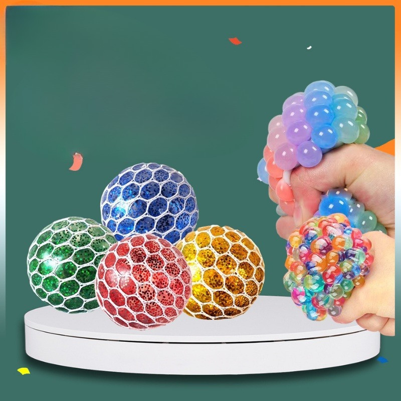 ตาข่าย Squish Ball/Squeeze Ball ปล่อยความเครียดตลก Anti-Stress Squishy ลูกบอลบรรเทาองุ่น