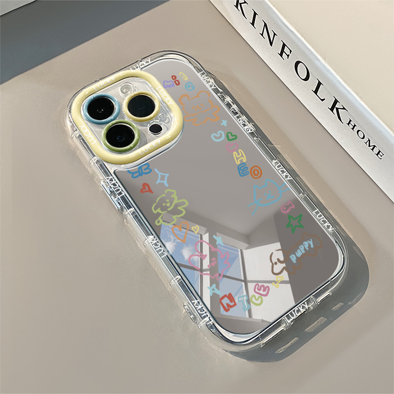 Ins สีเหลืองเส้น Graffiti รูปแบบ Drop-Resistant กระจกแต่งหน้าเคสโทรศัพท์สําหรับ iPhone 16 Promax 15 Promax 12 13 Mini 14plus 11 Pro Max X XS XR XS Max 7 8 plus Se2020