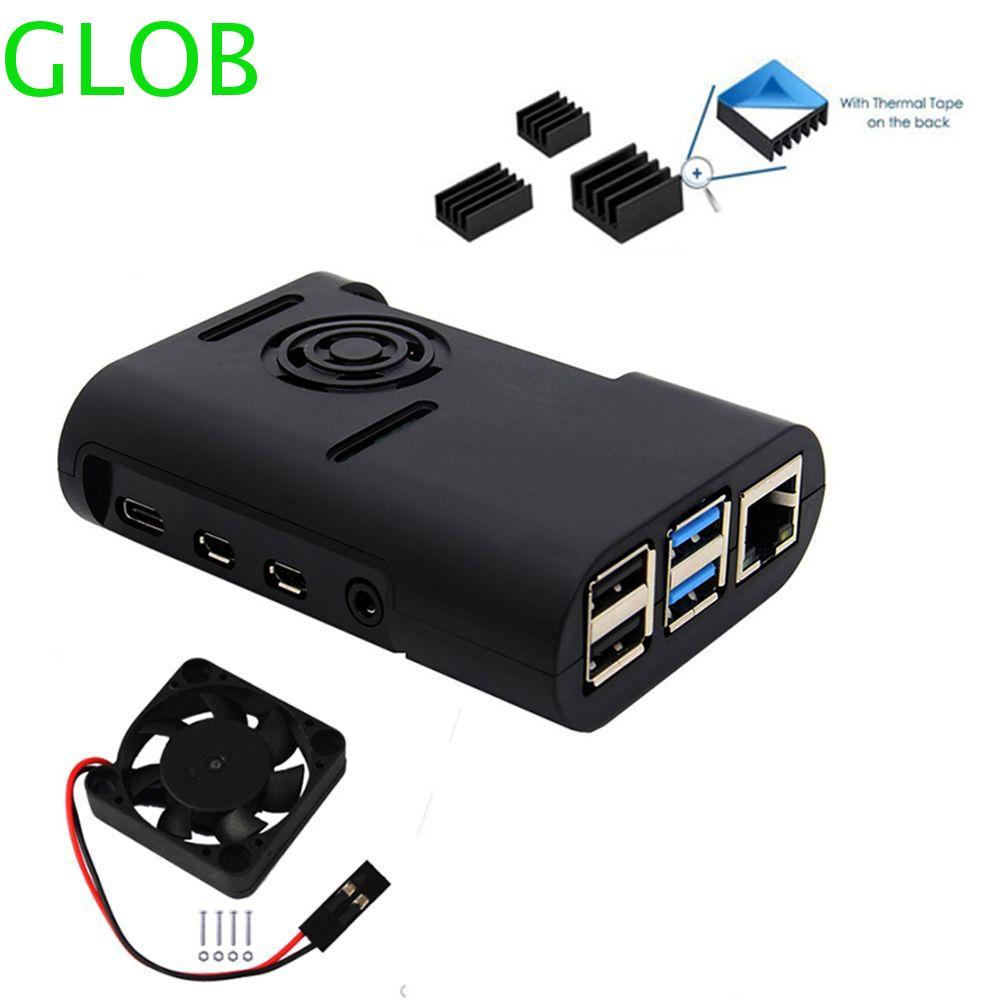เคส GLOB สําหรับ Raspberry Pi 4 รุ่น B, Pi 4B, Pi 4 ทนทาน สีดํา 3 in 1 Cooler Shell