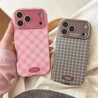 กันกระแทก iPhone สไตล์วินเทจ ลายดอกไม้และลายตารางสไตล์เกาหลี พร้อมสายคล้องมือ สำหรับ 17/16/15/14 Pro Max