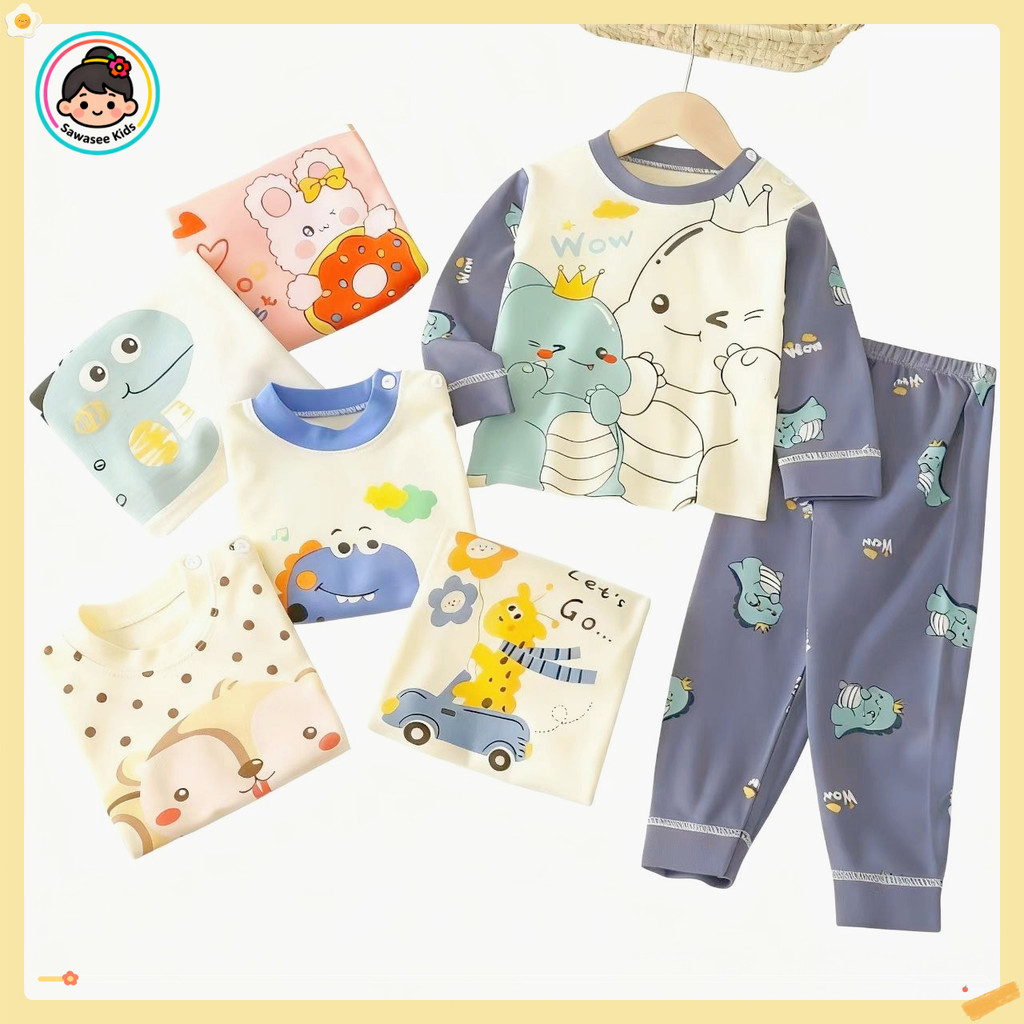 Sawasdee ชุดนอนแขนยาว ขายาว เสื้อผ้าเด็ก ชุดนอนกันหนาว ผ้าcotton อายุ6เดือน-3ปี D7630