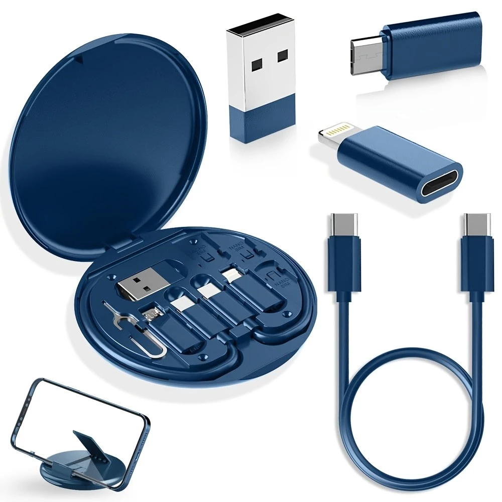 ชุดอะแดปเตอร์ชาร์จ USB 6-in-1และสายเคเบิล: วัสดุซิลิโคนป้องกันการงอ + การแปลง OTG/รองรับการชาร์จเร็ว PD + ขาตั้งโทรศัพท์