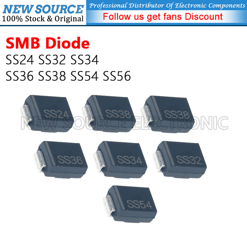 [5-20 ชิ้น] SS24 SS32 SS34 SS36 SS38 SS54 SS56 SMB Fast Rectifier SMD Schottky Diode แหล่งใหม่