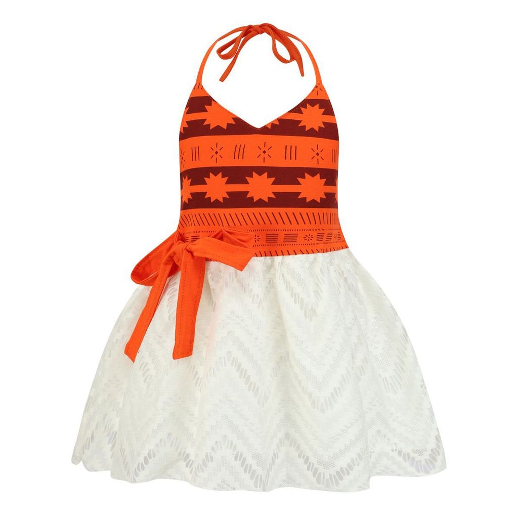 Ocean Romance 2 Moana Girls Strap Dress Up, Butterfly Knot Moana Lace Grass Skirt