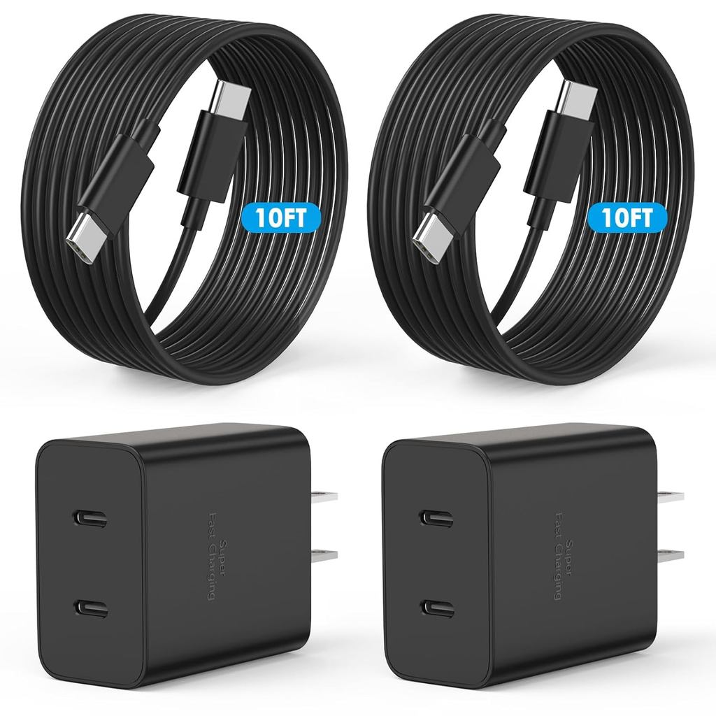 Samsung Fast Charger, 2Pack 45W Dual Type C Fast Charging Samsung Super Fast Charger Block 10FT ยาว 