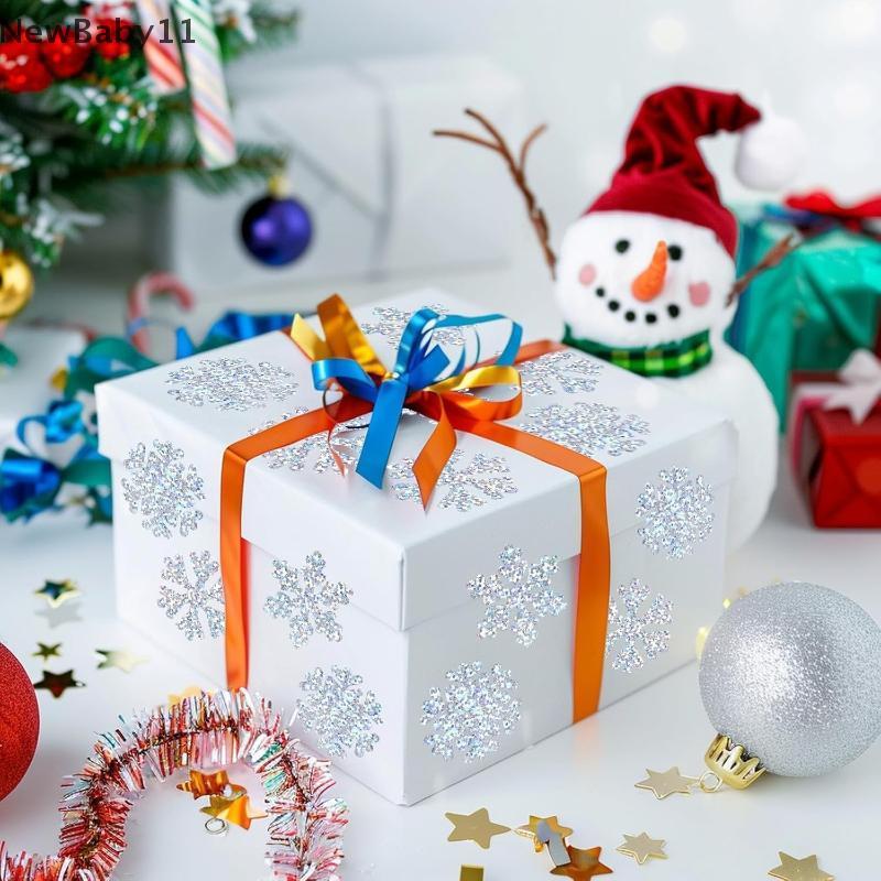 NY 500 ชิ้นคริสต์มาสห่อป้ายเด็กสมุดภาพเครื่องเขียน Decals เลเซอร์คริสต์มาสหิมะสติกเกอร์ NBaby