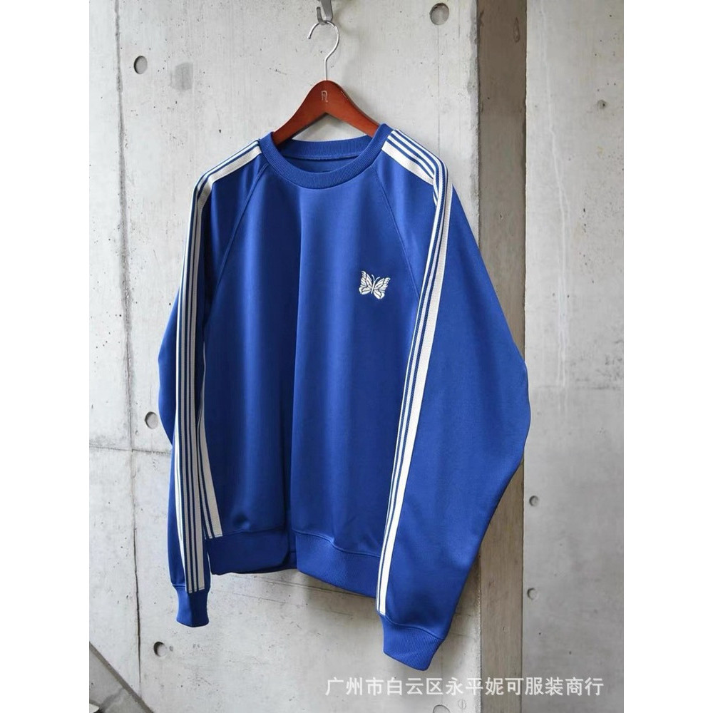 Needles track crew neck shirt royal Embroidered Blue Crew Neck Pullover Sweatshirt