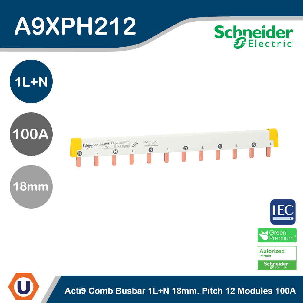 Schneider Electric Acti9 Comb Busbar 1L+N 18mm. Pitch 12 Modules 100A | A9XPH212 | Ucanbuys