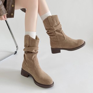 รองเท้าบู๊ตข้อสั้นสไตล์ย้อนยุคสำหรับผู้หญิง รองเท้าบู๊ตมาร์ต…