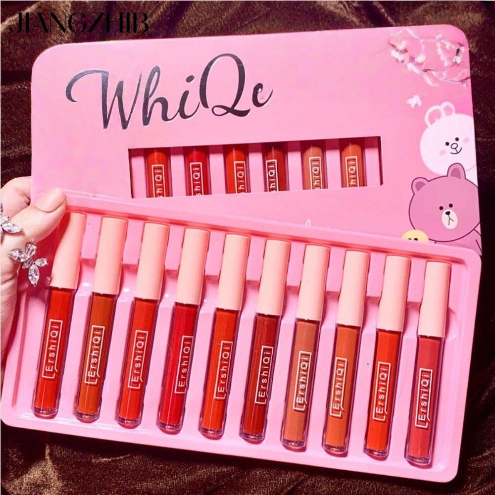 JIANGZHIB 10 ชิ้นลิปกลอสชุดลิปสติกเนื้อแมทให้ความชุ่มชื้นไม่ติดถ้วย