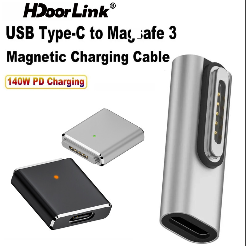 HdoorLink 140W USB-C ถึง Magnetic 3 อะแดปเตอร์พร้อมไฟ LED PD3.1 USB C ถึง Magnetic 3 อะแดปเตอร์ชาร์จสําหรับ Mac Air/Pro