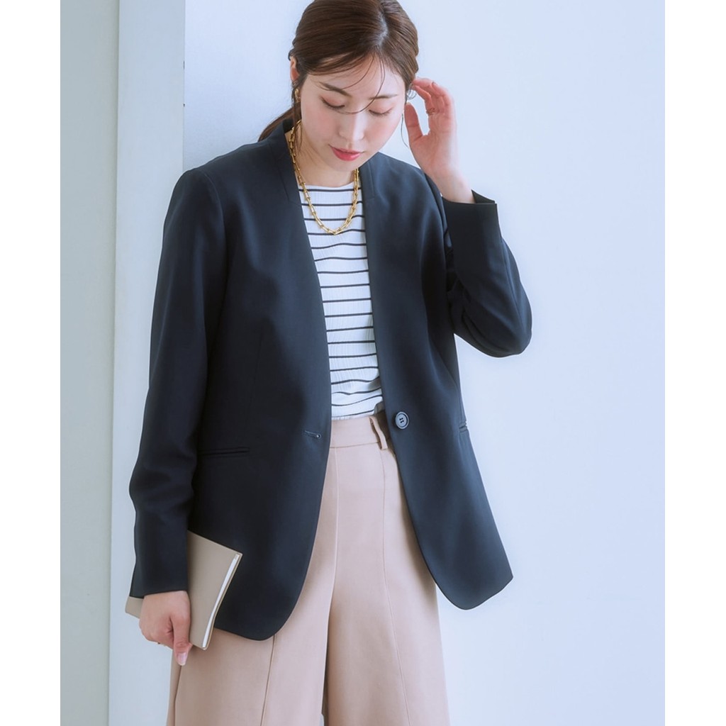 [จัดส่งจากประเทศญี่ปุ่น] Nissen_  เสื้อแจ็คเก็ตเบลเซอร์คอปกไร้ปกแฟชั่นญี่ปุ่น  ทรงหลวมใส่สบายตัว ดูหรูหรา  ผ้ายืดหยุ่นยืดได้เยอะ ซักเครื่องได้ ไม่ต้องรีด กันยูวี ️ ดูแลรักษาง่ายสุดๆ 