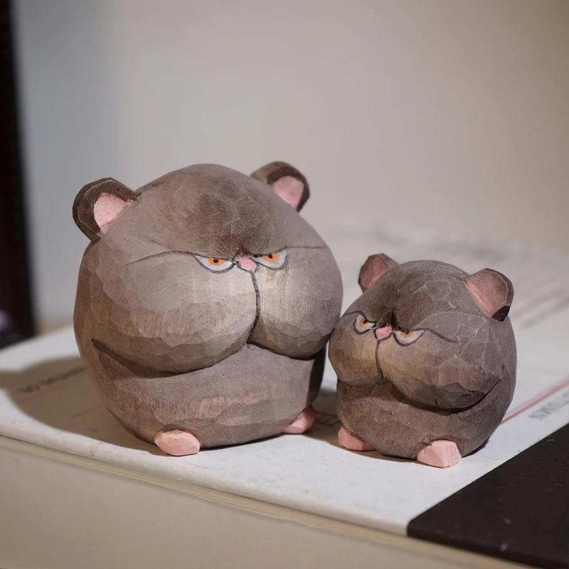 Handcrafted wood carving Home decorations desk accessories room decor Handmade Mouse Statue Hand-car