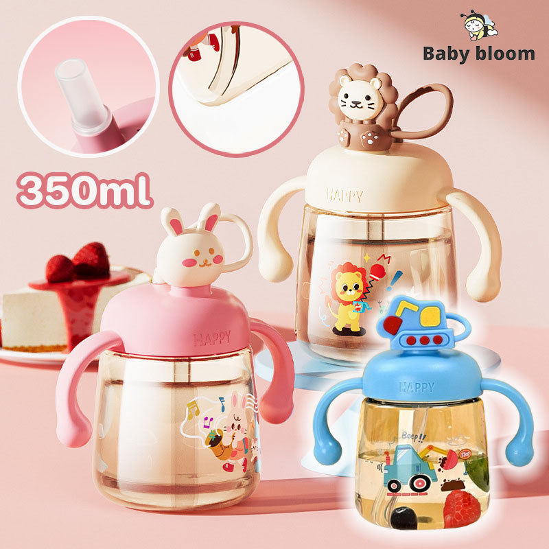 พร้อมส่ง ถ้วยการเรียนรู้สําหรับเด็ก ถ้วยนม 350ml ทนความร้อนสูง แก้วหัดดื่มกันสำลัก ถ้วยฝึกดูดหลอด ถ้วยน้ําเด็ก