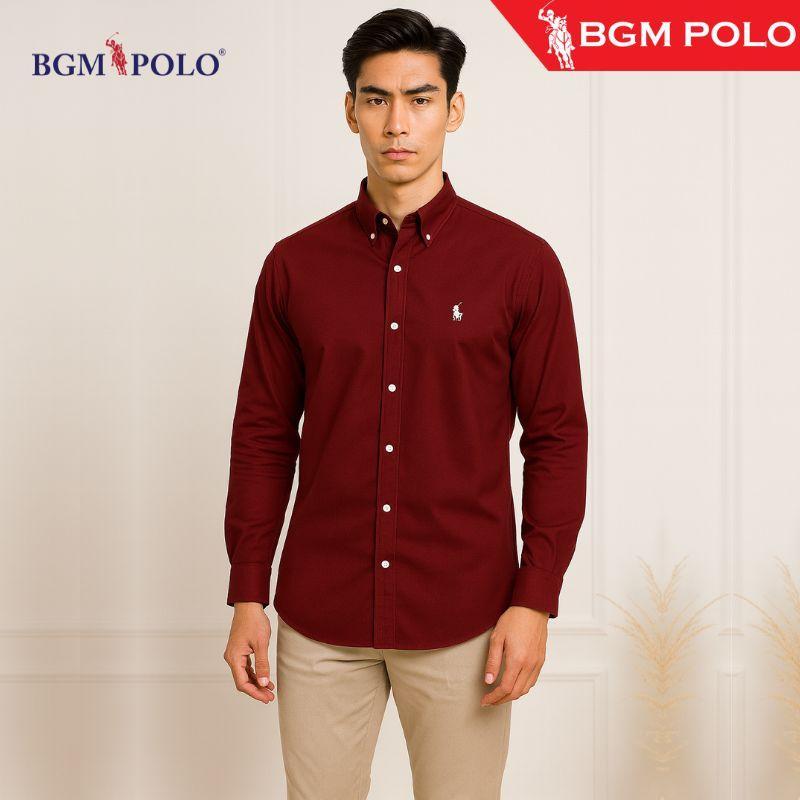 BGM POLO เสื้อเชิ้ตแขนยาวผู้ชายพร้อมโลโก้-BP-MSLS451L-RJ1