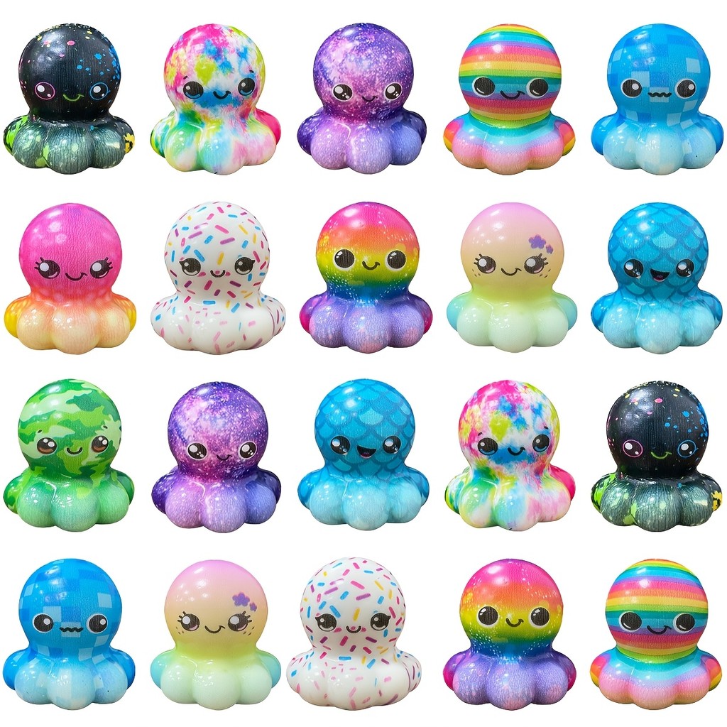 12/24PCS เด็กผู้ใหญ่ Mini Kawaii Octopus/Newt/Jess/คริสต์มาส Greentown น่ารักความเครียดบรรเทาบีบของเล่นสุ่มช้า Rising ของเล่น Carnival Goodie Party ส่งของขวัญ