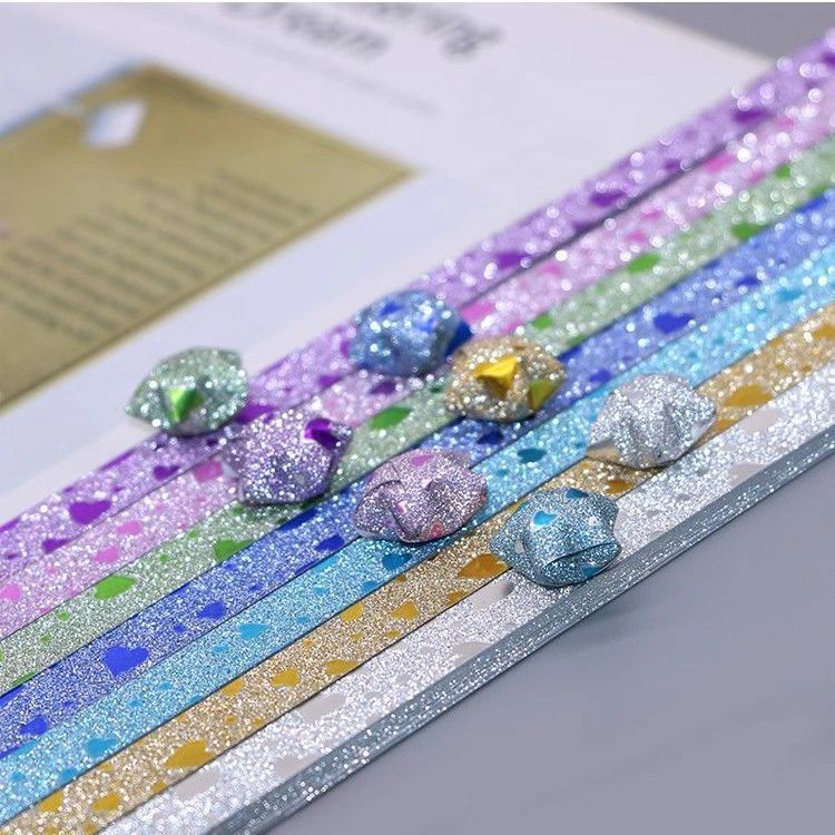 มาสวัสดิการ Lucky Star Origami แฟลชเพชรสีสัน Lucky Star Origami วัสดุ Origami Star กระดาษ Wishing กร