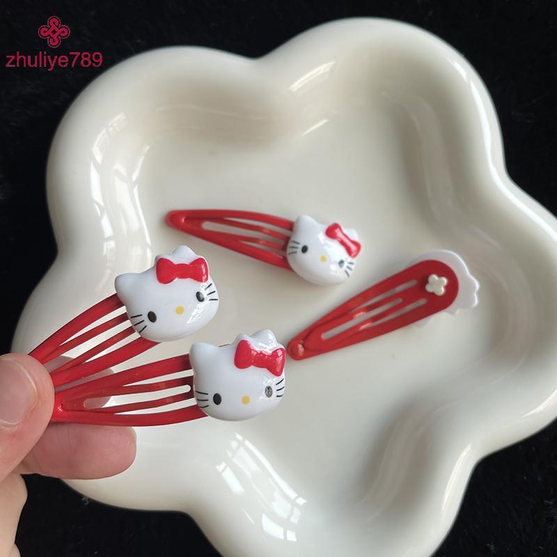 <zhuliye789> 1ชิ้น Kawaii Hello Kitty Hairpinน่ารักการ์ตูนKTสีแดงกิ๊บบางคลิปสําหรับสาวหวานY2kเครื่อง