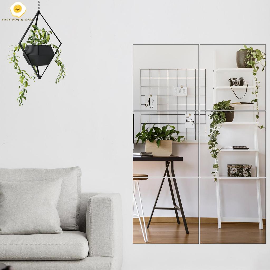 6ชิ้นกระเบื้องกระจกติดผนัง12x12นิ้ว1มิลลิเมตรหนากาวตนเองกระจกอะคริลิกระเบื้องปลอดภัยแตกกระจกผนังอะคร