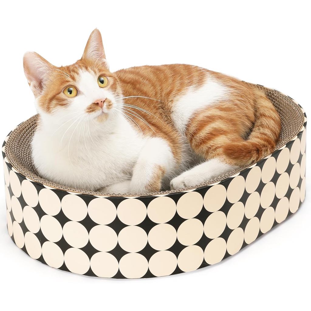 FUKUMARU Cat Scratcher Cardboard Lounge Bed, 2-in-1 Cat Scratch Pad, Oval Cats Scratching Board Indo