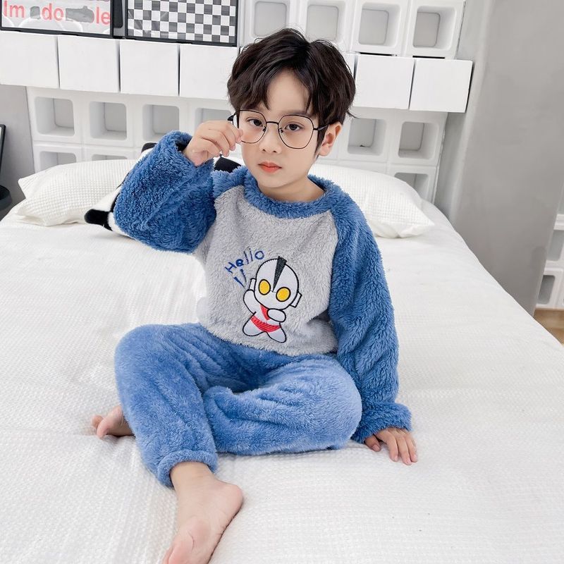 儿童睡衣男童秋冬季法兰加厚珊瑚绒8岁中大小孩10冬款家居服2套装11.21Children's Pajamas, Boys, Autumn and Winter Flange, Thick Coral