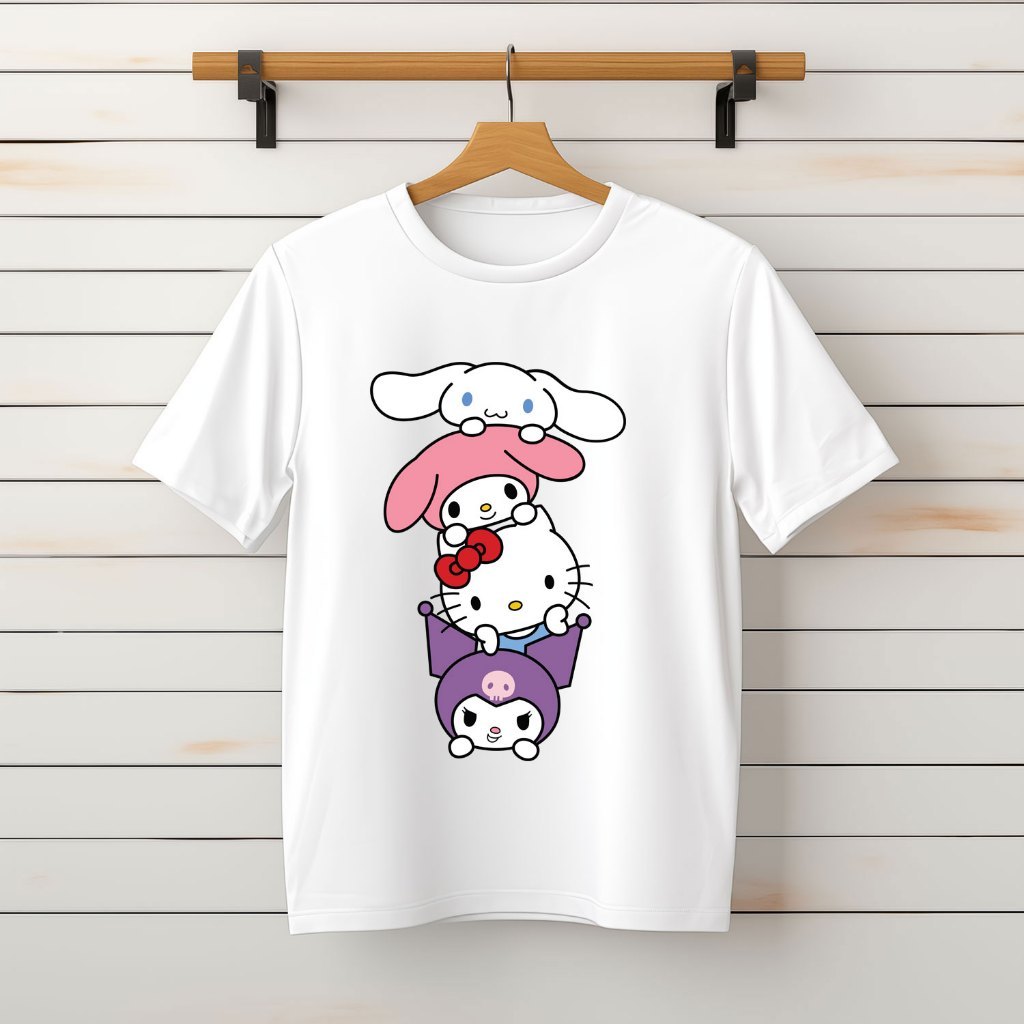 เสื้อยืด เสื้อยืด กางเกงขาสั้น unisex สําหรับผู้ชายและผู้หญิง Hello Kitty 54 - Down Form [Bigmall So