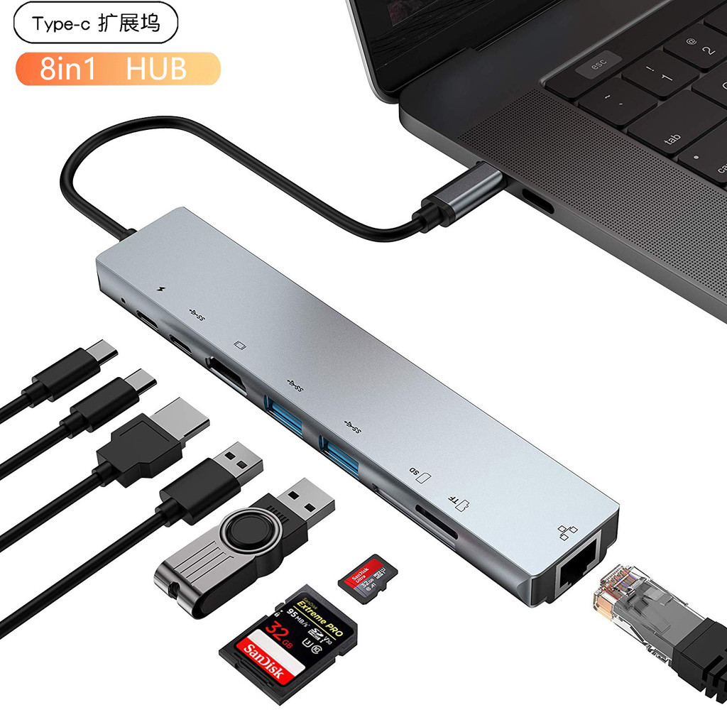 Eight-in-1 100MI type-c Docking Station hub ถึง HDMI+RJ45+PD+USB3.0 Docking Station hub/10.31