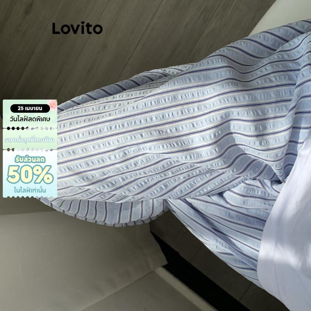 Lovito กางเกงลําลอง กางเกงลายเรียบสําหรับผู้หญิง LNA65581