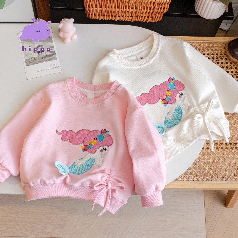 ผู้หญิงแขนยาว 2025 ฤดูใบไม้ผลิและฤดูใบไม้ร่วงใหม่ รูปแบบนางเงือก ร้อยแขนยาว ท็อปส์ซูหวานน่ารัก