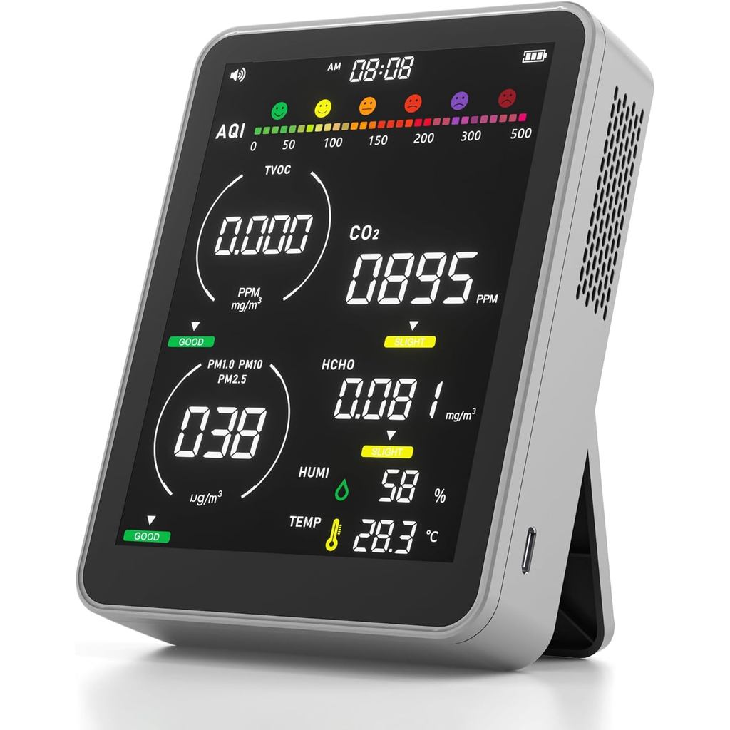 Air Quality Monitor Indoor,16-in-1 Smart Air Quality Tester with PM 2.5, CO2, TVOC, HCHO, PM1, AQI, 