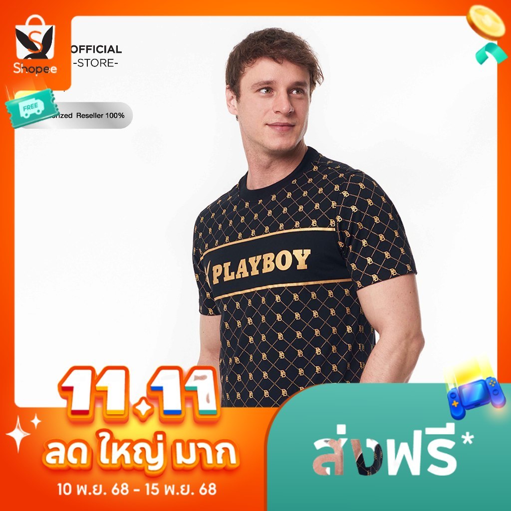 PLAYBOY เสื้อยืดคอกลม รุ่น P1MT259TB123BK