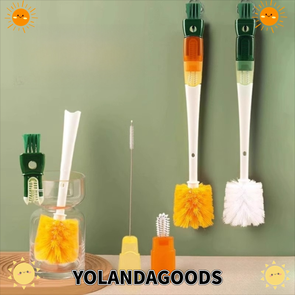 YOLANDAGOODS1 น้ํายาล้างขวดน้ํา, แปรงทําความสะอาดถ้วยแบบถอดได้อเนกประสงค์, ด้ามยาวสร้างสรรค์ 5 in 1 แปรงล้างช่องว่างขวดแก้วเครื่องมือทําความสะอาด