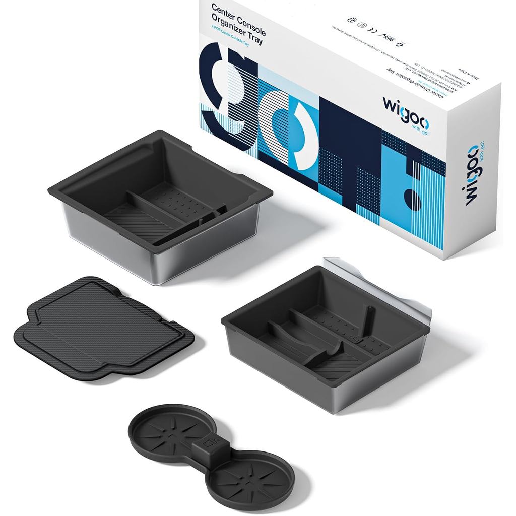 Wigoo Tesla รุ่นใหม่ Y Juniper & Model 3 Center Console Organizer [พื้นที่สองชั้น,สไลด์เรียบ] รุ่น 3