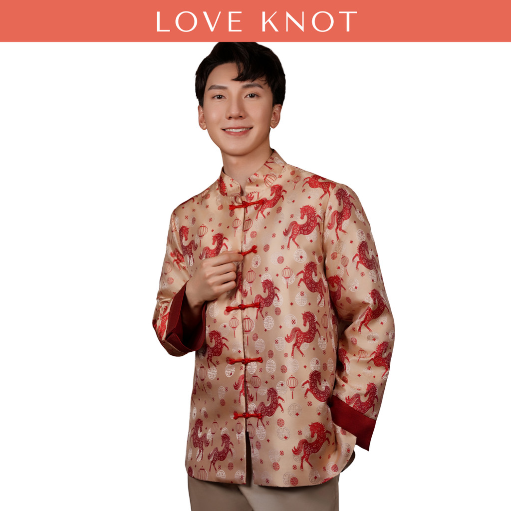 Jun Mens Imperial Horse Jacquard Samfu Top (สีแดง)