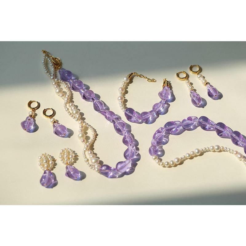 สร้อยคอม่วงและต่างหู แฟชั่นฤดูร้อน ออกแบบใหม่พิเศษ TLF9